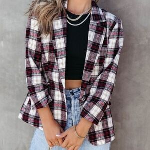 Vici Fate Big Apple Dreams Pocketed Plaid Blazer NEW